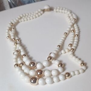 Chic Gold and White Beaded Necklace
